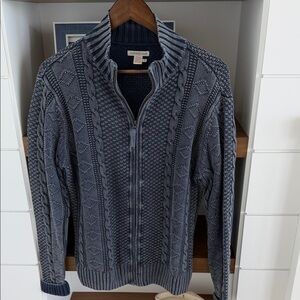 Men's Blue Zip-Up Cable Knit Sweater